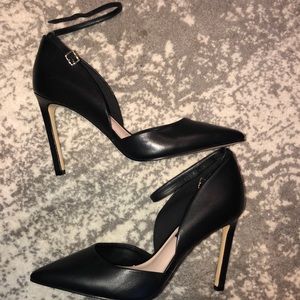 New black angle cut Ankle strap stiletto heels